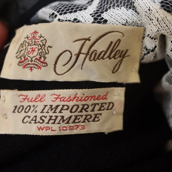 Vintage Hadley Real Mink Fur Collar Black 100% Cashmere Cardigan Sweater LG - Picture 12 of 12